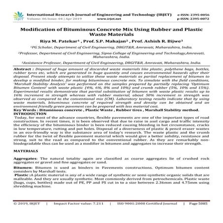 IRJET- Modification of Bituminous Concrete Mix using Rubber and Plastic Waste...