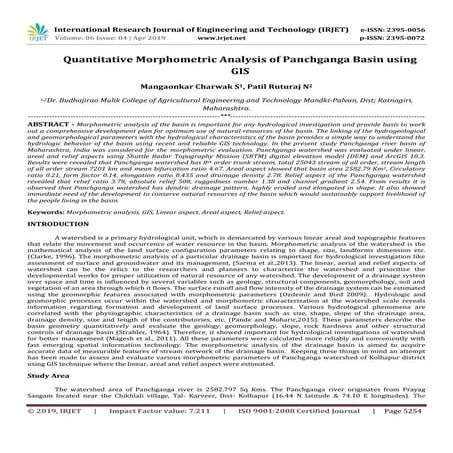 IRJET- Quantitative Morphometric Analysis of Panchganga Basin using GIS