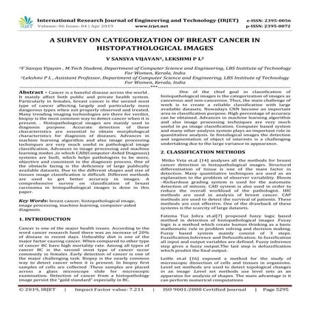 IRJET- A Survey on Categorization of Breast Cancer in Histopathological Images