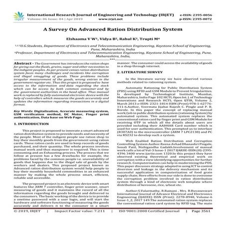 IRJET-  	  A Survey on Advanced Ration Distribution System