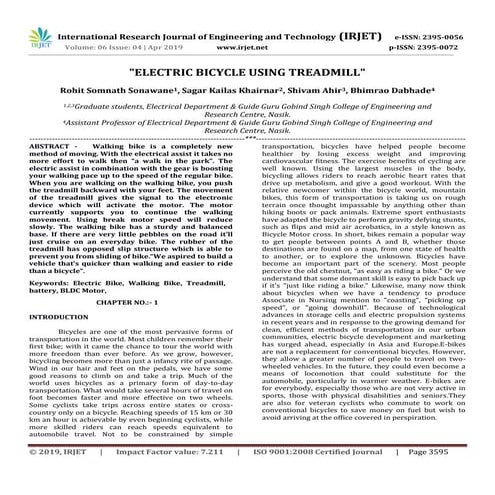 IRJET- Electric Bicycle using Treadmill