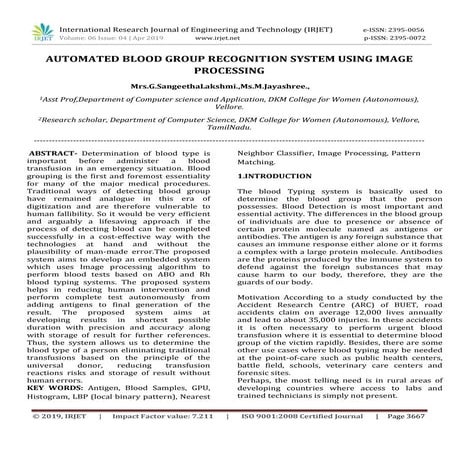 IRJET- Automated Blood Group Recognition System using Image Processing ...