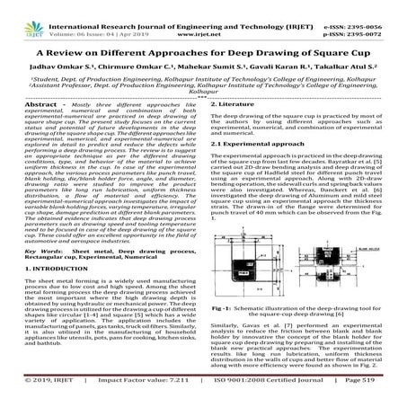 IRJET- A Review on different Approaches for Deep Drawing of Square Cup