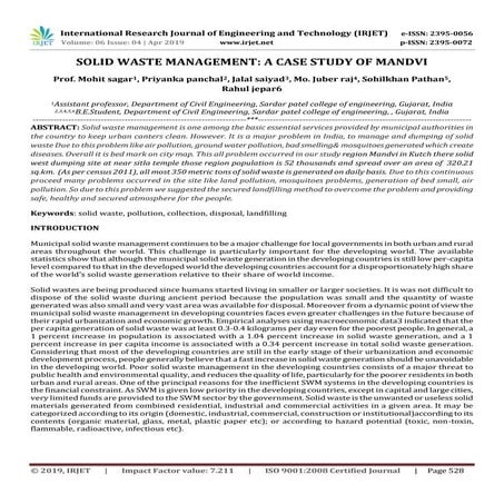 Sustainable Solution For Solid Waste Management : A Survey And A Case ...