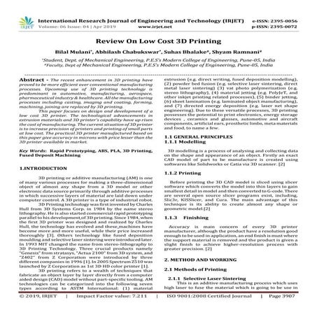 IRJET- Review on Low Cost 3D Printing