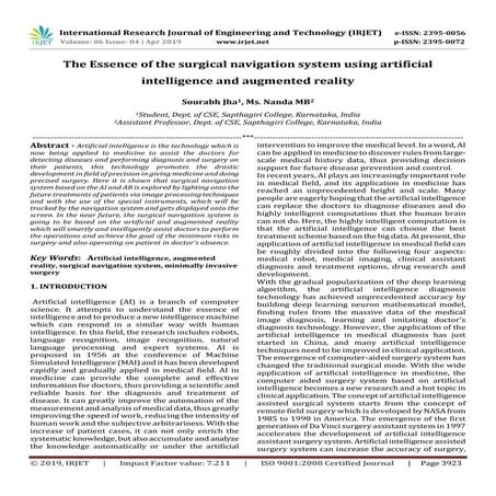 IRJET-  	  The Essence of the Surgical Navigation System using Artificial Int...
