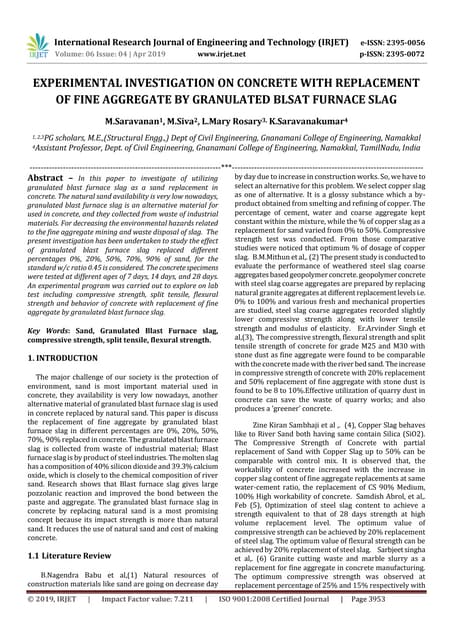 Experimental Study on Use of Fly Ash in Concrete | PDF