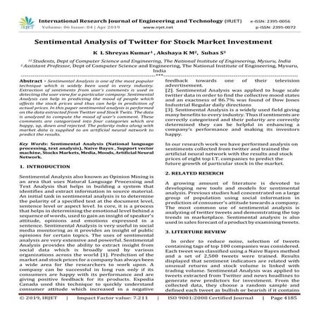 IRJET- Sentimental Analysis of Twitter for Stock Market Investment