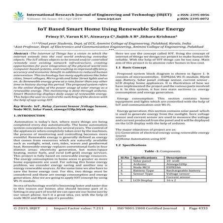 IRJET- IoT based Smart Home using Renewable Solar Energy
