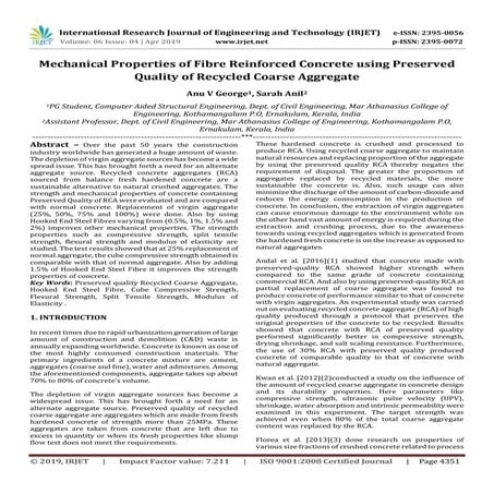 IRJET-  	  Mechanical Properties of Fibre Reinforced Concrete using Preserved...
