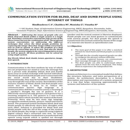 IRJET- Communication System for Blind, Deaf and Dumb People using Internet of...