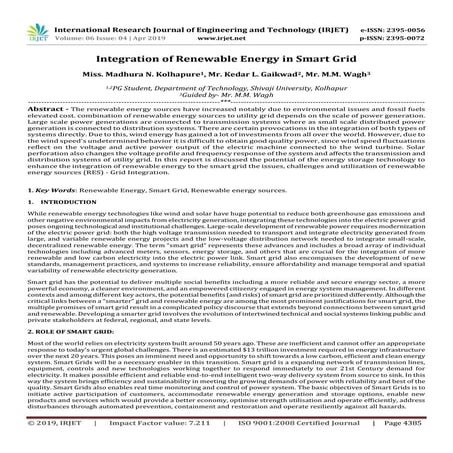 IRJET- Integration of Renewable Energy in Smart Grid
