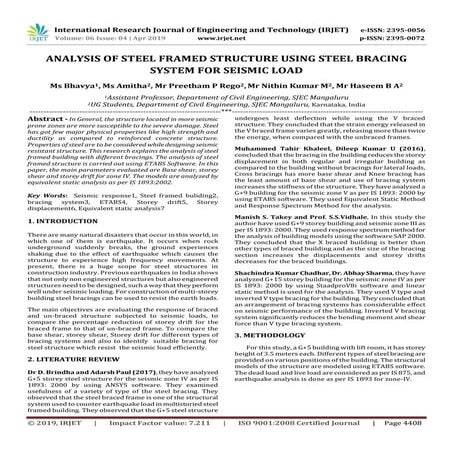IRJET-  	  Analysis of Steel Framed Structure using Steel Bracing System for ...