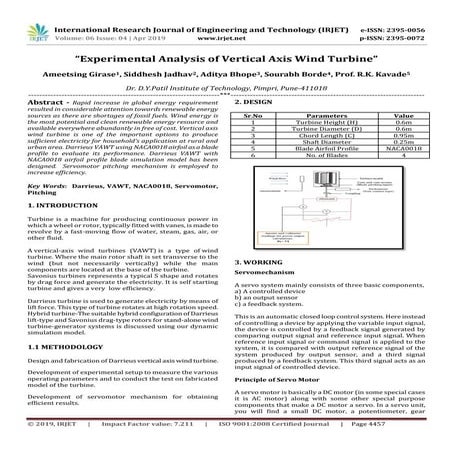 IRJET- Experimental Analysis of Vertical Axis Wind Turbine