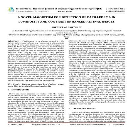 IRJET-  	  A Novel Algorithm for Detection of Papilledema in Luminosity and C...