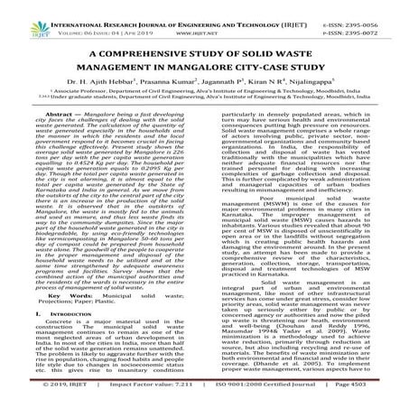 IRJET- A Comprehensive Study of Solid Waste Management in Mangalore City-Case...