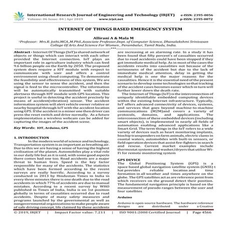 IRJET- Internet of Things based Emergency System