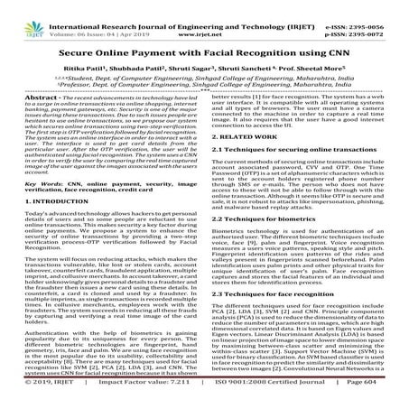 IRJET-  	  Secure Online Payment with Facial Recognition using CNN