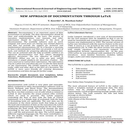 IRJET-  	  New Approach of Documentation through LaTeX