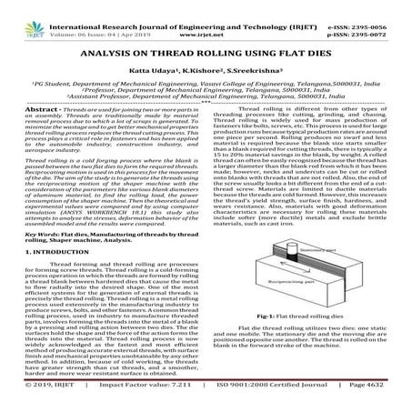 IRJET- Analysis on Thread Rolling using Flat Dies