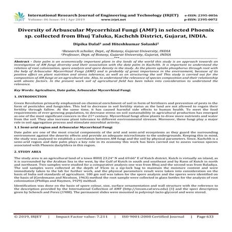 IRJET- Diversity of Arbuscular Mycorrhizal Fungi (AMF) in Selected Phoenix SP...