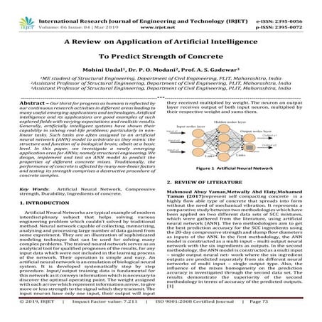 IRJET- A Review on Application of Artificial Intelligence to Predict Strength...