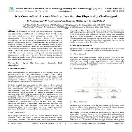 IRJET- Iris Controlled Access Mechanism for the Physically Challenged