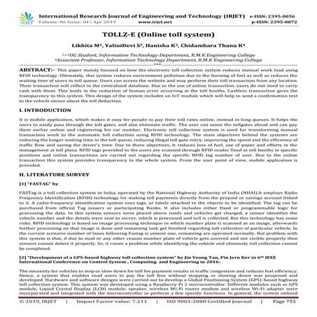 IRJET- TOLLZ-E (Online Toll System)
