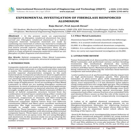 IRJET-  	  Experimental Investigation of Fiberglass Reinforced Aluminium