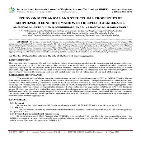 IRJET- Study on Mechanical and Structural Properties of Geopolymer Concrete M...