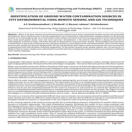 Sanitation Mapping of Groundwater Contamination in a Rural Village of ...