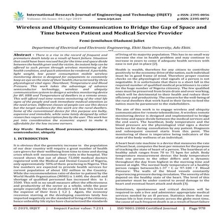 IRJET-  	  Wireless and Ubiquity Communication to Bridge the Gap of Space and...