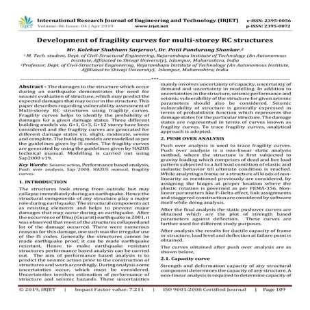 IRJET- Development of Fragility Curves for Multi-Storey RC Structures