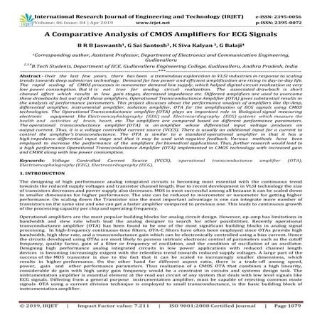 IRJET- A Comparative Analysis of CMOS Amplifiers for ECG Signals