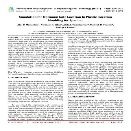IRJET- Simulation for Optimum Gate Location in Plastic Injection Moulding for...