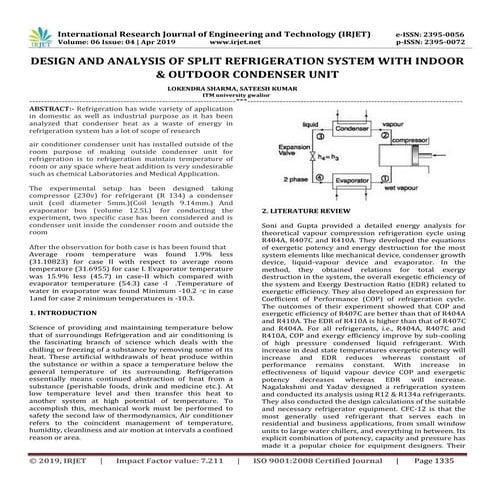 IRJET- Design and Analysis of Ejector Refrigeration System using R-134a ...