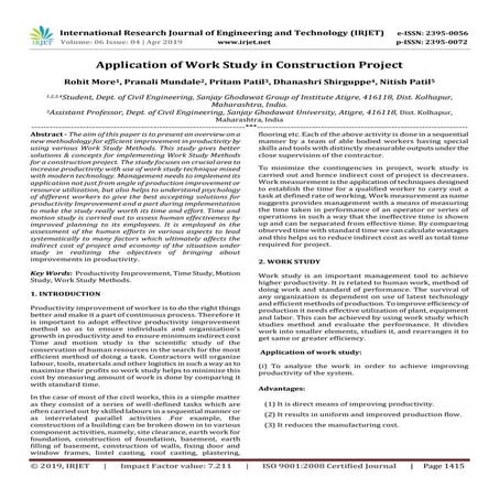 IRJET-  	  Application of Work Study in Construction Project