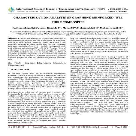 IRJET- Characterization Analysis of Graphene Reinforced Jute Fibre Composites