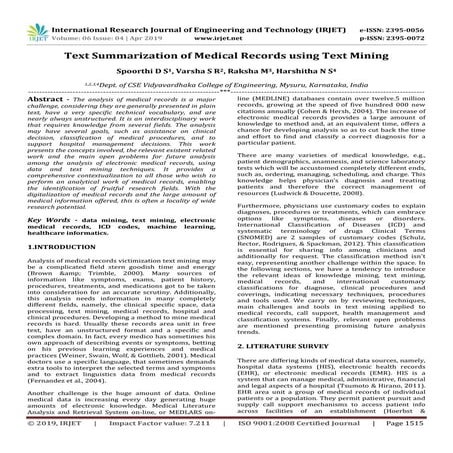 IRJET- Text Summarization of Medical Records using Text Mining