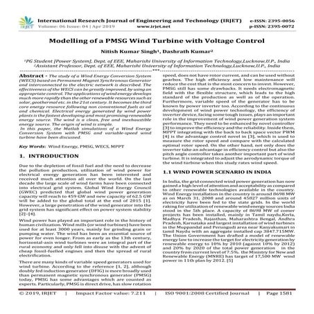 IRJET-  	  Modelling of a PMSG Wind Turbine with Voltage Control
