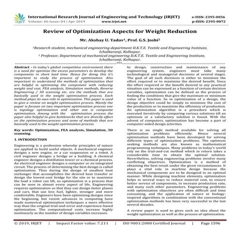 IRJET- Review of Optimization Aspects for Weight Reduction