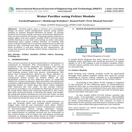 IRJET- Water Purifier using Peltier Module