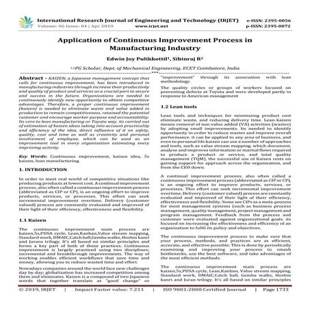 IRJET- Application of Continuous Improvement Process in Manufacturing Industry