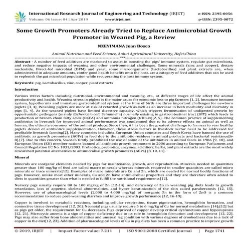 IRJET- Some Growth Promoters Already Tried to Replace Antimicrobial Growth Pr...