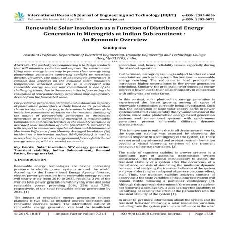 IRJET- Renewable Solar Insolation as a Function of Distributed Energy Generat...