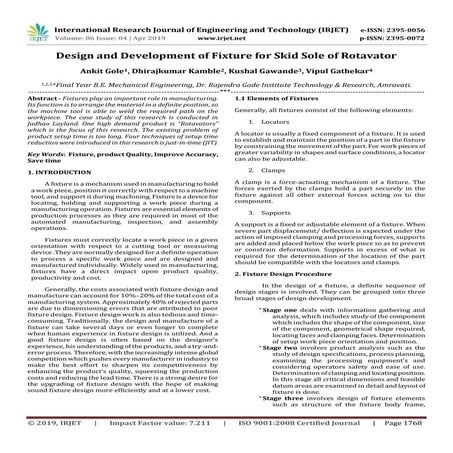 IRJET- Design and Development of Fixture for Skid Sole of Rotavator