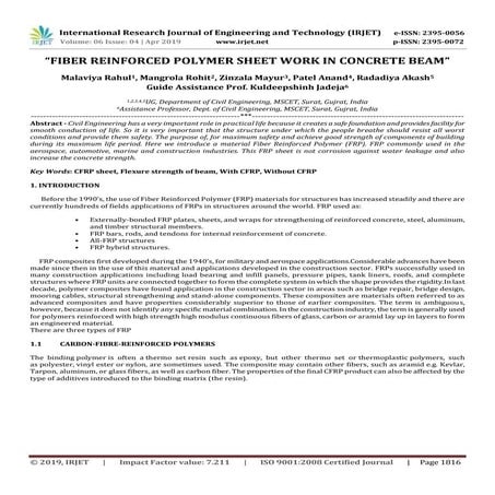 IRJET- Fiber Reinforced Polymer Sheet Work in Concrete Beam