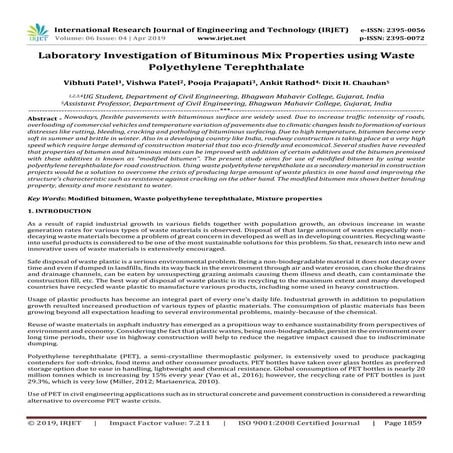 IRJET-  	  Laboratory Investigation of Bituminous Mix Properties using Waste ...