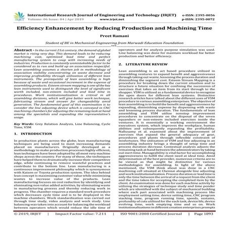 IRJET-  	  Efficiency Enhancement by Reducing Production and Machining Time