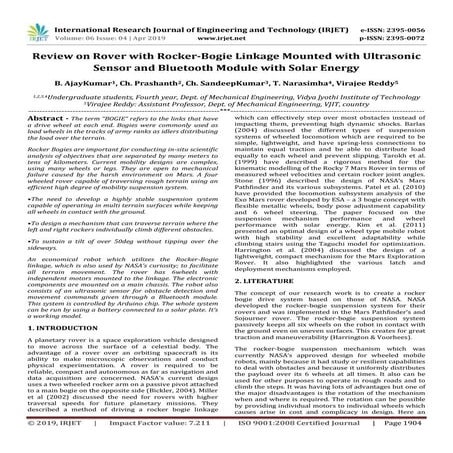 IRJET- Review on Rover with Rocker-Bogie Linkage Mounted with Ultrasonic Sens...